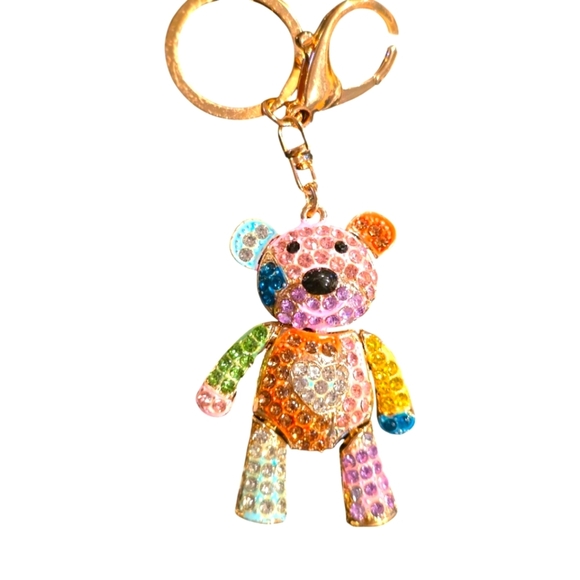 Bling Bear Rhinestone Encrusted Large Red & Pink Color Purse Charm - Picture 2 of 4